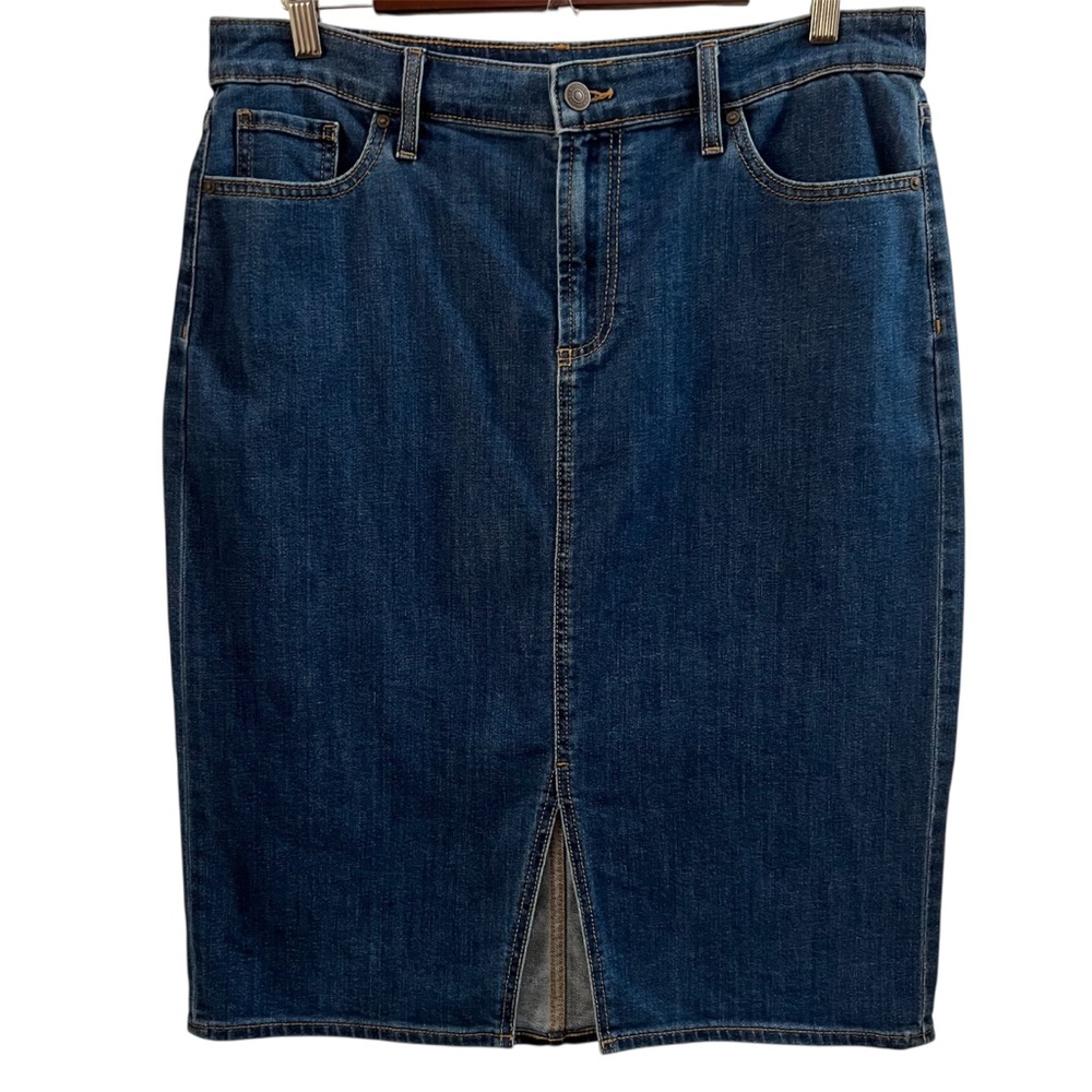 CHICO’S SKIRT, Size 1.5 (10), Blue 5 Pocket Denim Skirt w/ Front Slit, Excellent